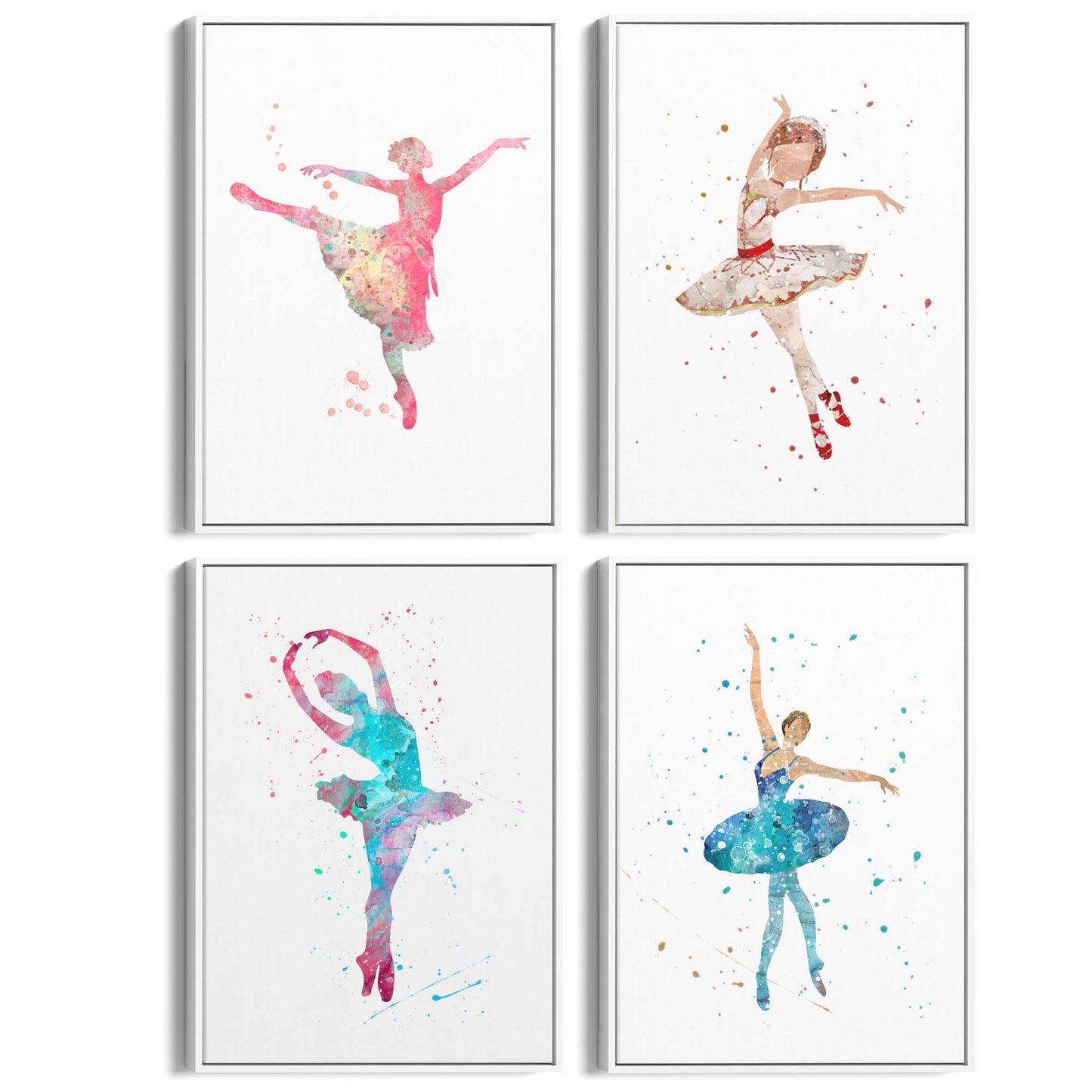 Set of 4 Cute Dancing Ballerina Nursery Paintings Wall Art - The Affordable Art Company
