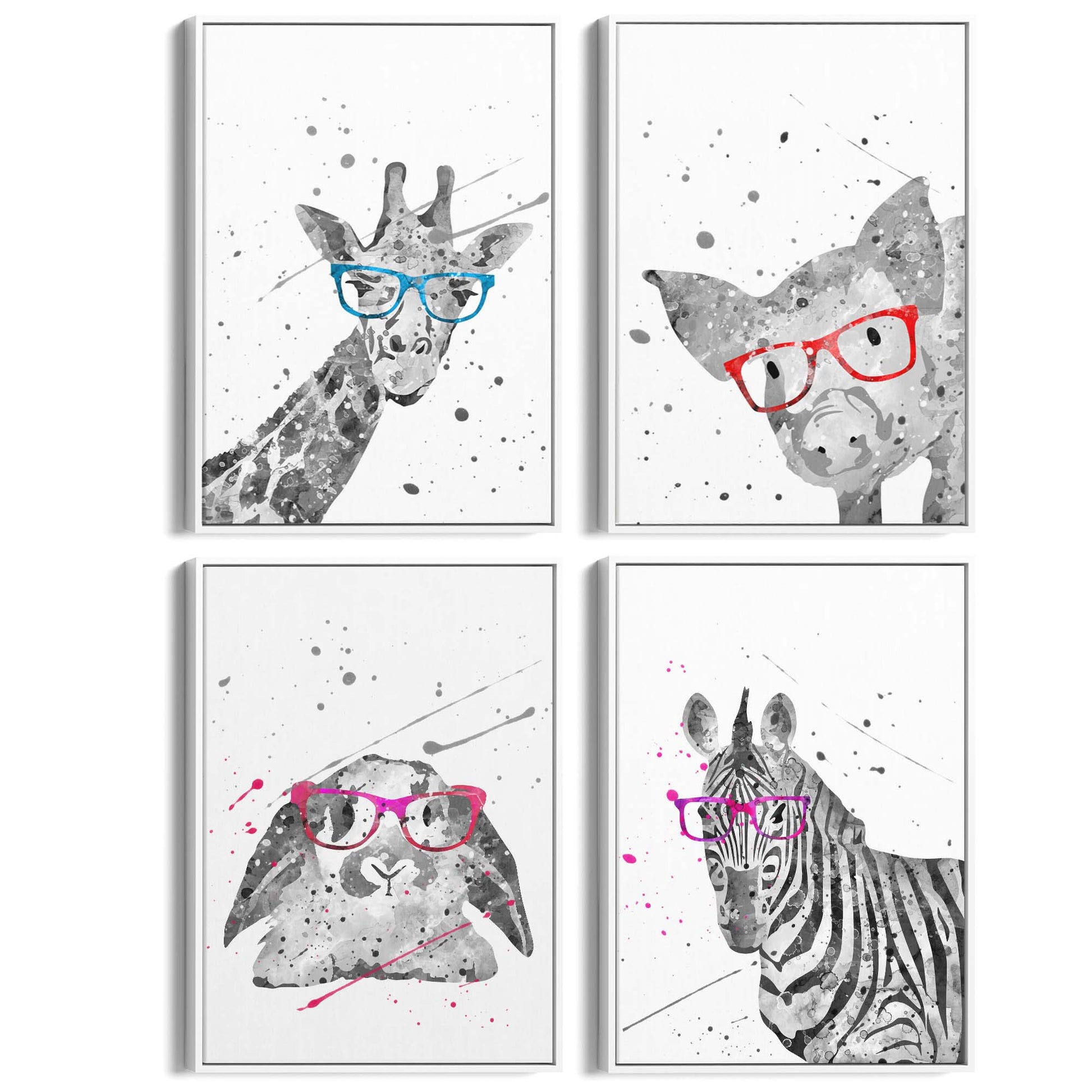 Set of 4 Cute Baby Nursery Clever Animal Paintings Wall Art - The Affordable Art Company