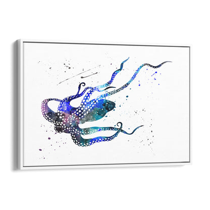 Blue Cute Squid Painting Sealife Nursery Wall Art - The Affordable Art Company