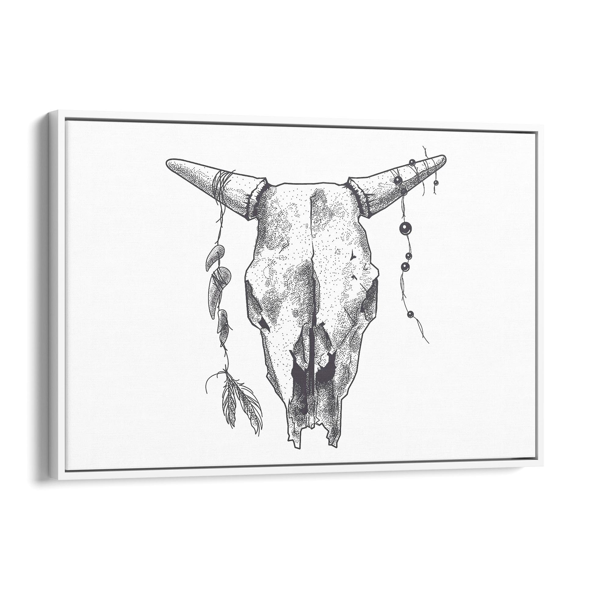 Tribal Cow Skull Drawing Boho Style Wall Art #2 - The Affordable Art Company