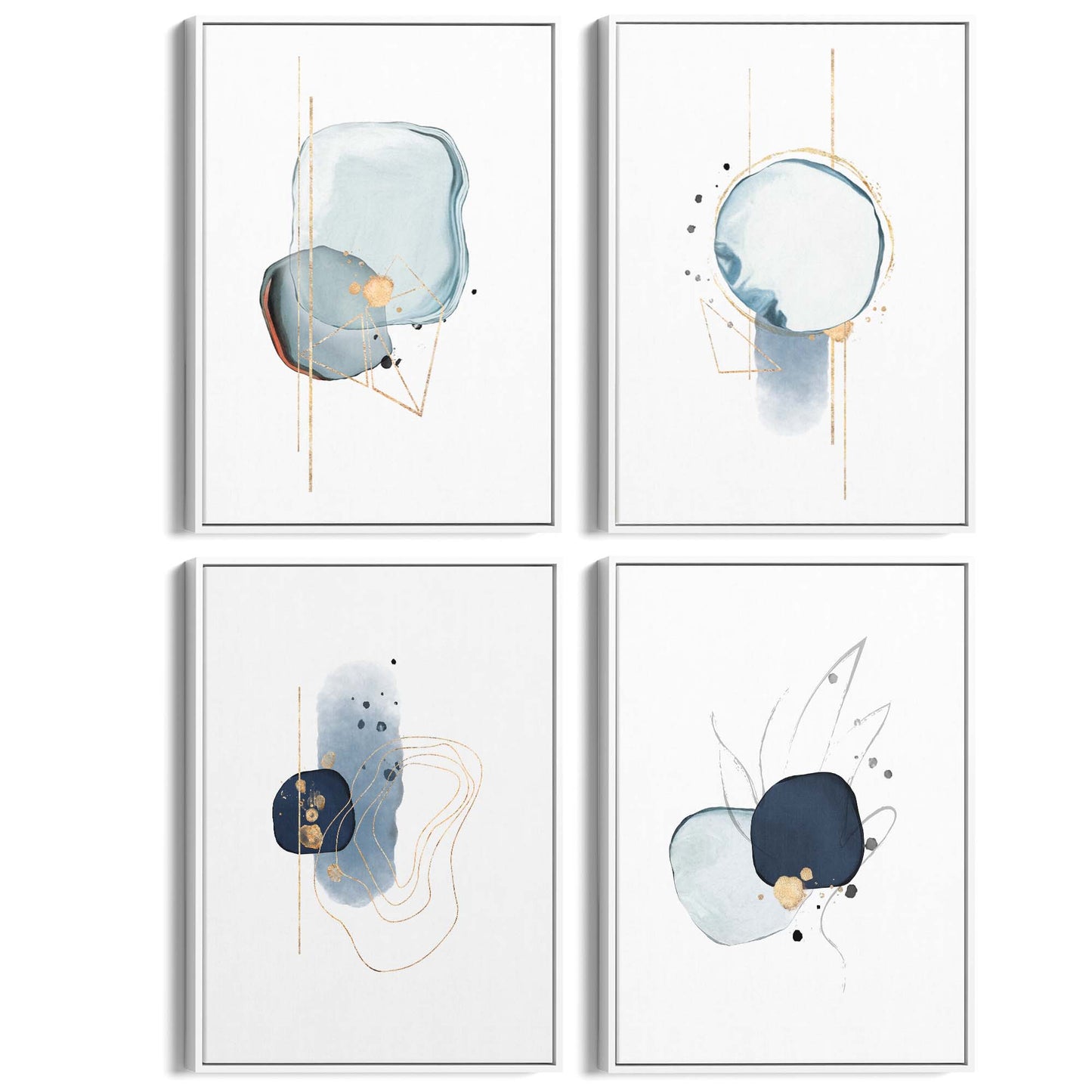 Set of 4 Abstract Blue Minimal Line and Shape Wall Art - The Affordable Art Company