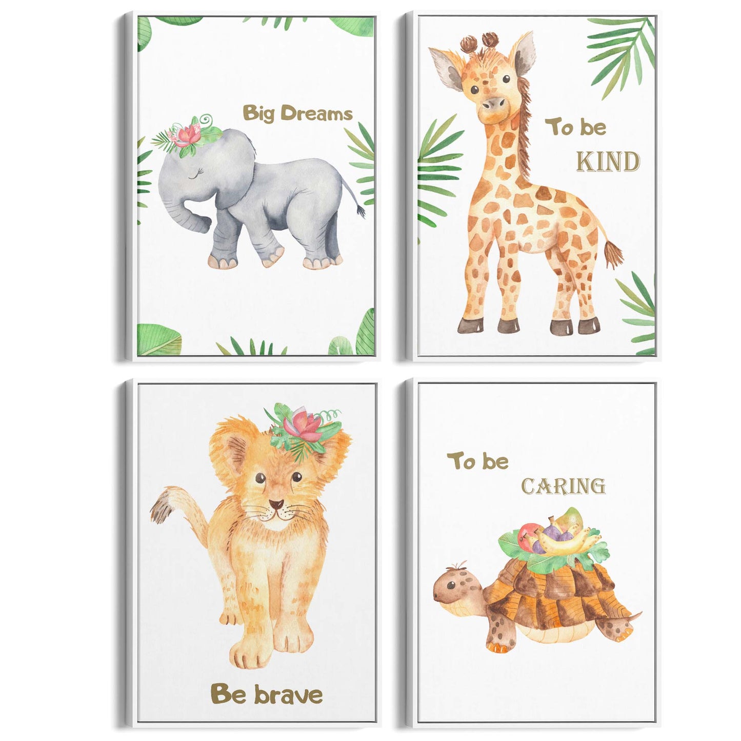 Set of 4 Inspirational Quote Baby Nursery Animal Paintings Wall Art - The Affordable Art Company