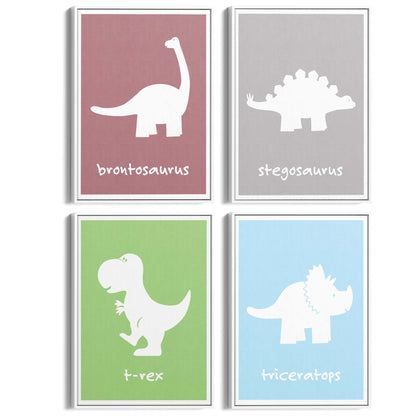 Set of 4 Cute Dinosaur Nursery Designs Wall Art - The Affordable Art Company