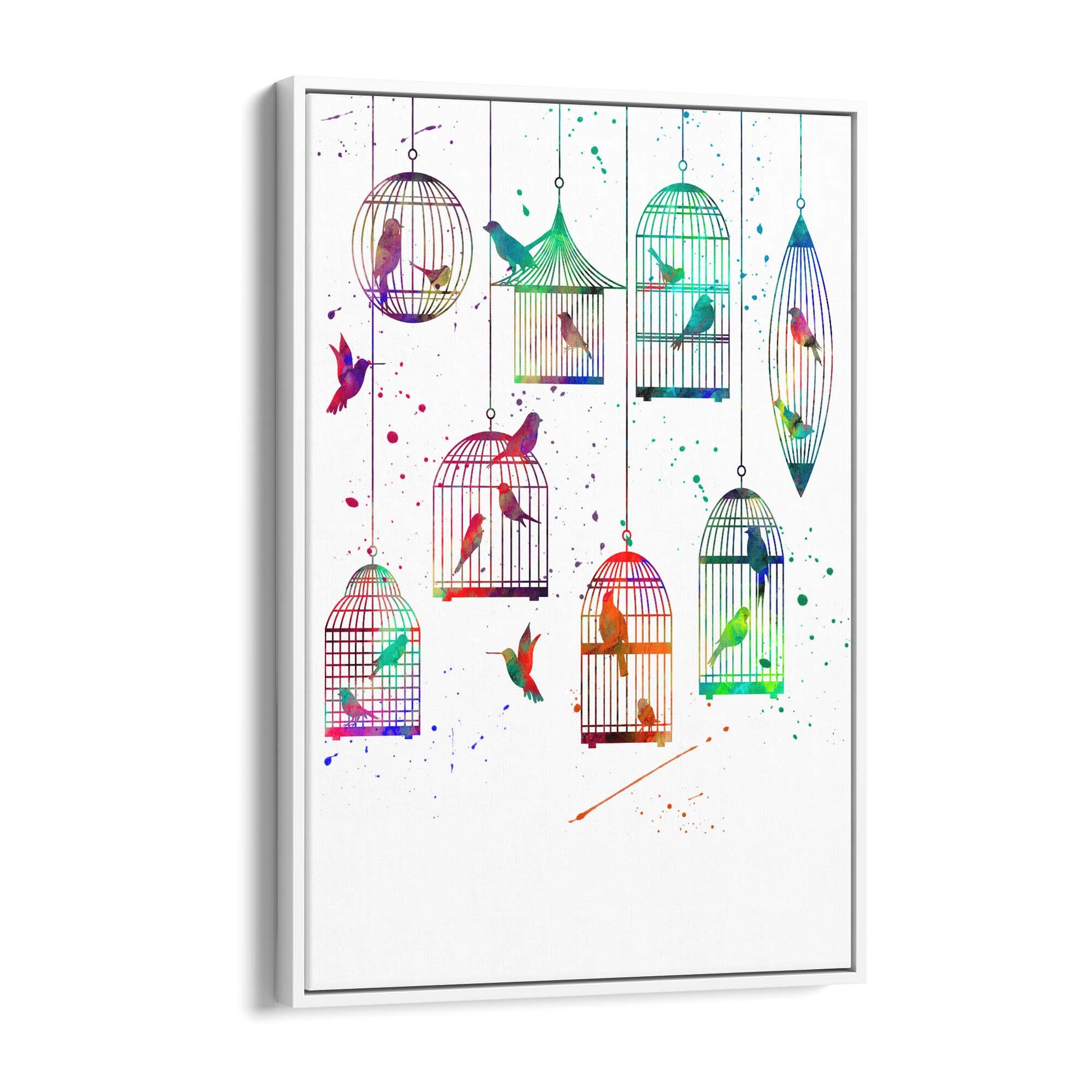 Watercolour Birds in Cages Cute Animal Wall Art - The Affordable Art Company