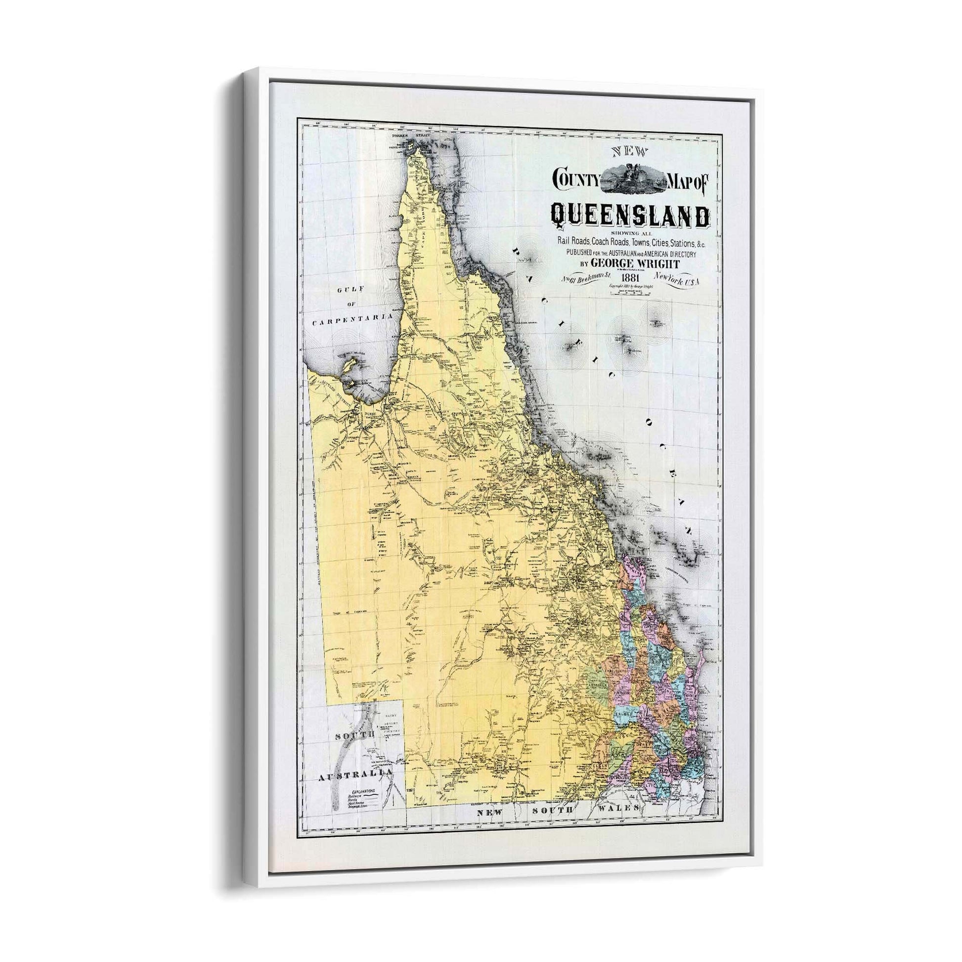 Queensland Australia Vintage Map Wall Art #2 - The Affordable Art Company