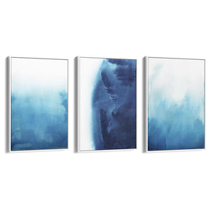 Set of Blue Ink Abstract Painting Faded Wall Art #1 - The Affordable Art Company