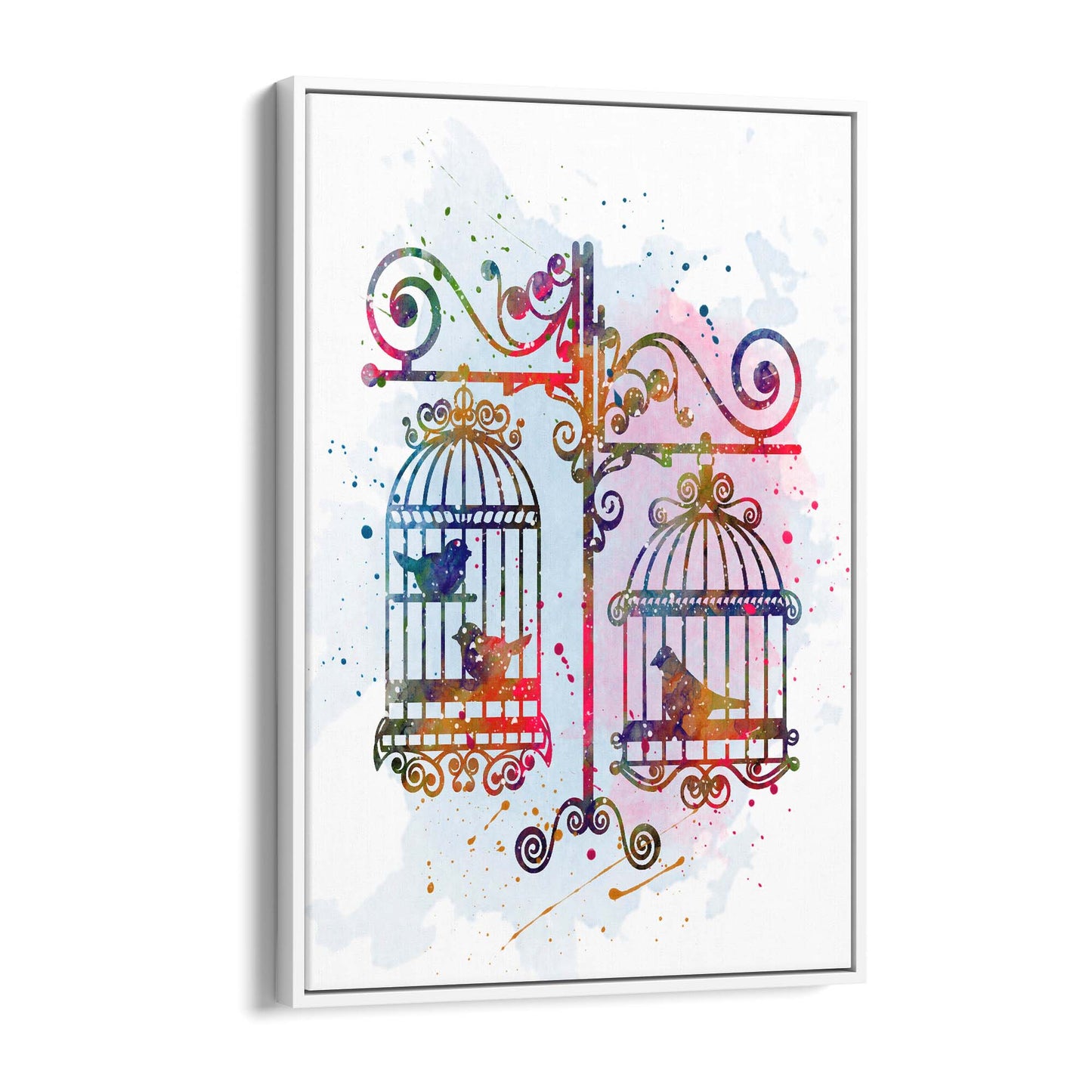 Birds In Cages Cute Decoration Wall Art - The Affordable Art Company