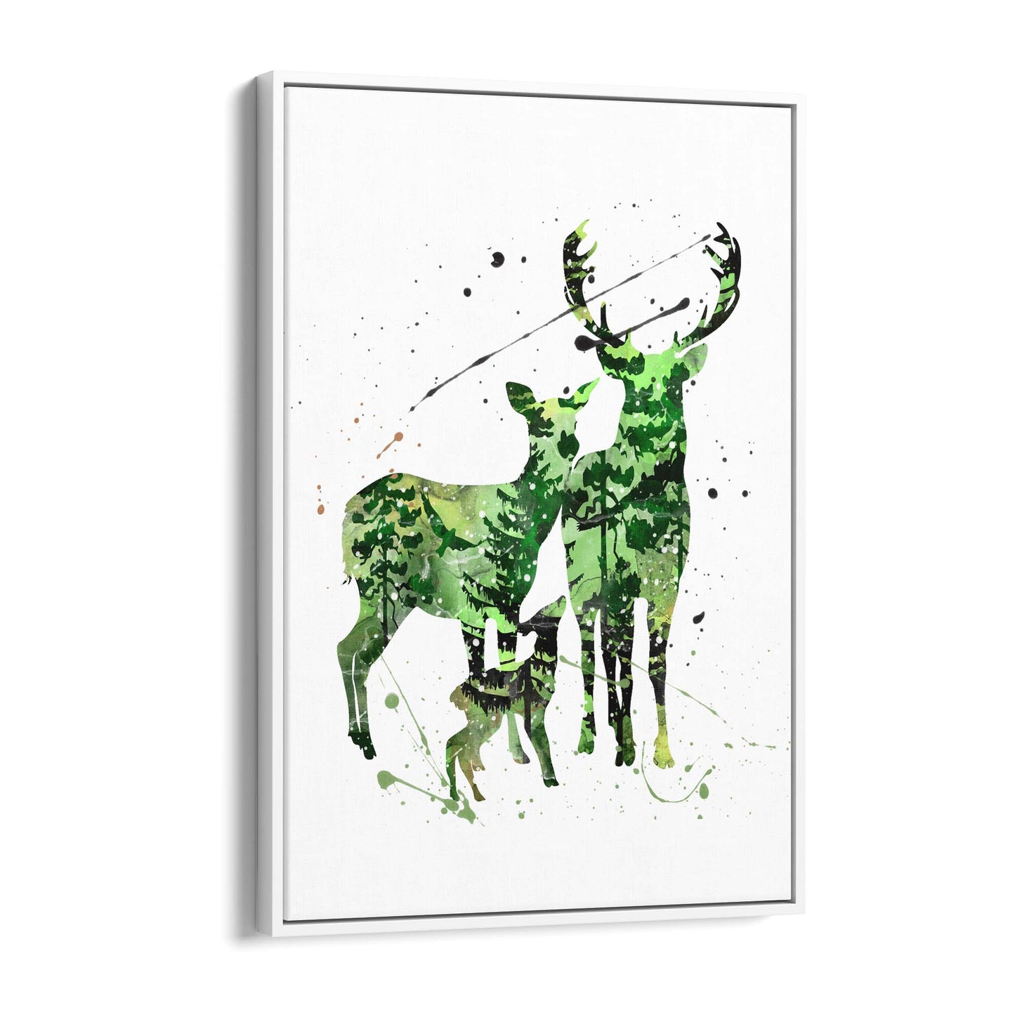 Deer Family Painting Nursery Green Animal Wall Art - The Affordable Art Company