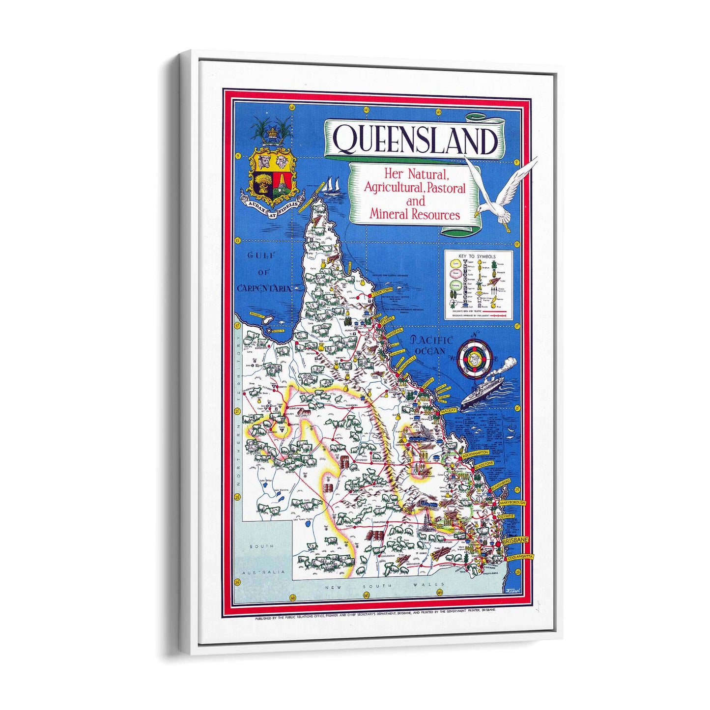 Queensland Australia Vintage Map Wall Art #1 - The Affordable Art Company