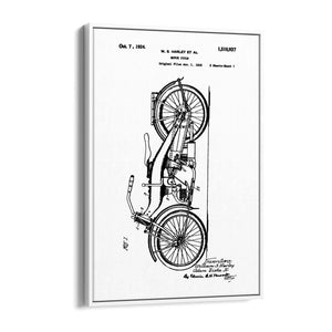 Vintage Harley Motorcycle Patent White Wall Art #2 - The Affordable Art Company
