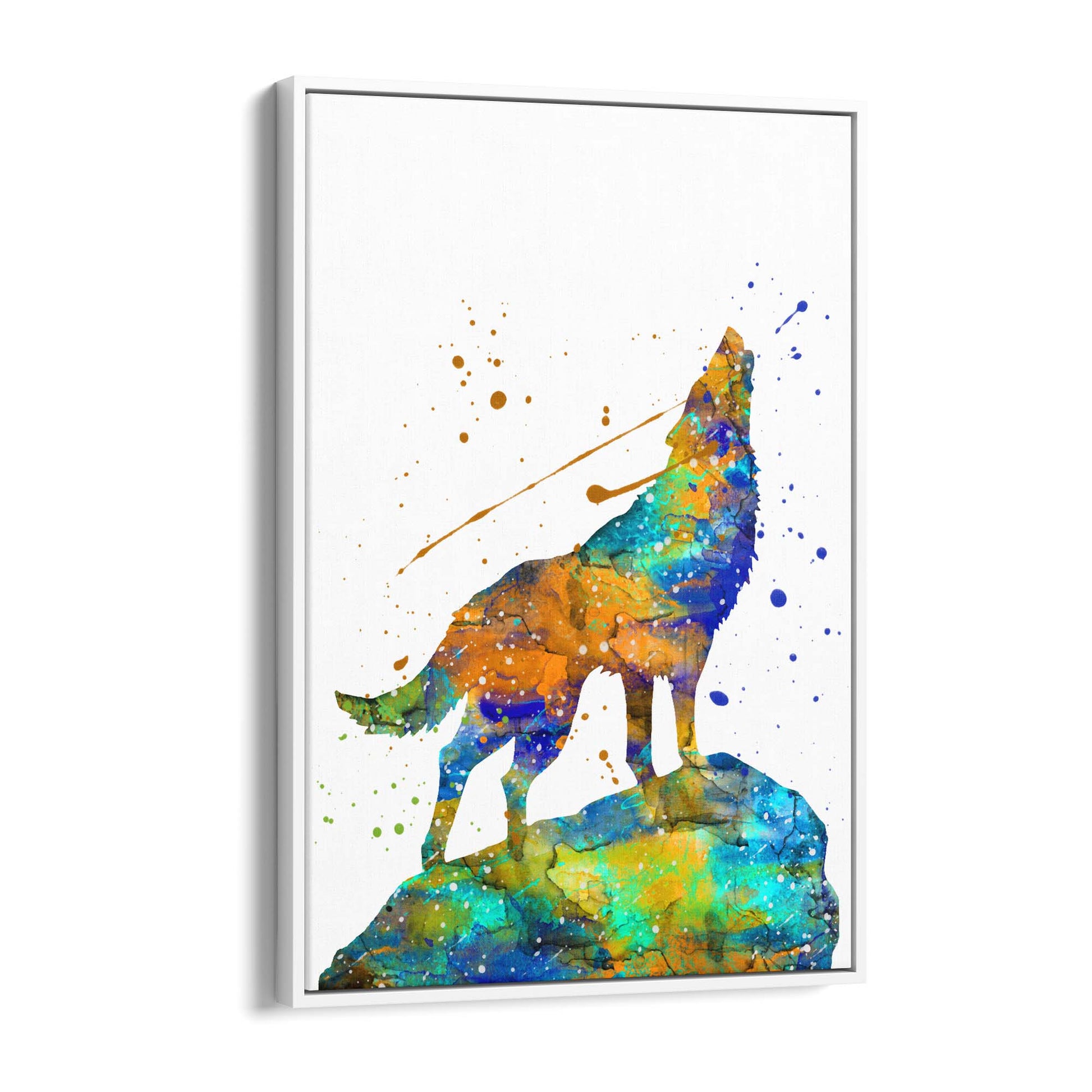 Lone Wolf Howling Animal Colourful Wall Art - The Affordable Art Company