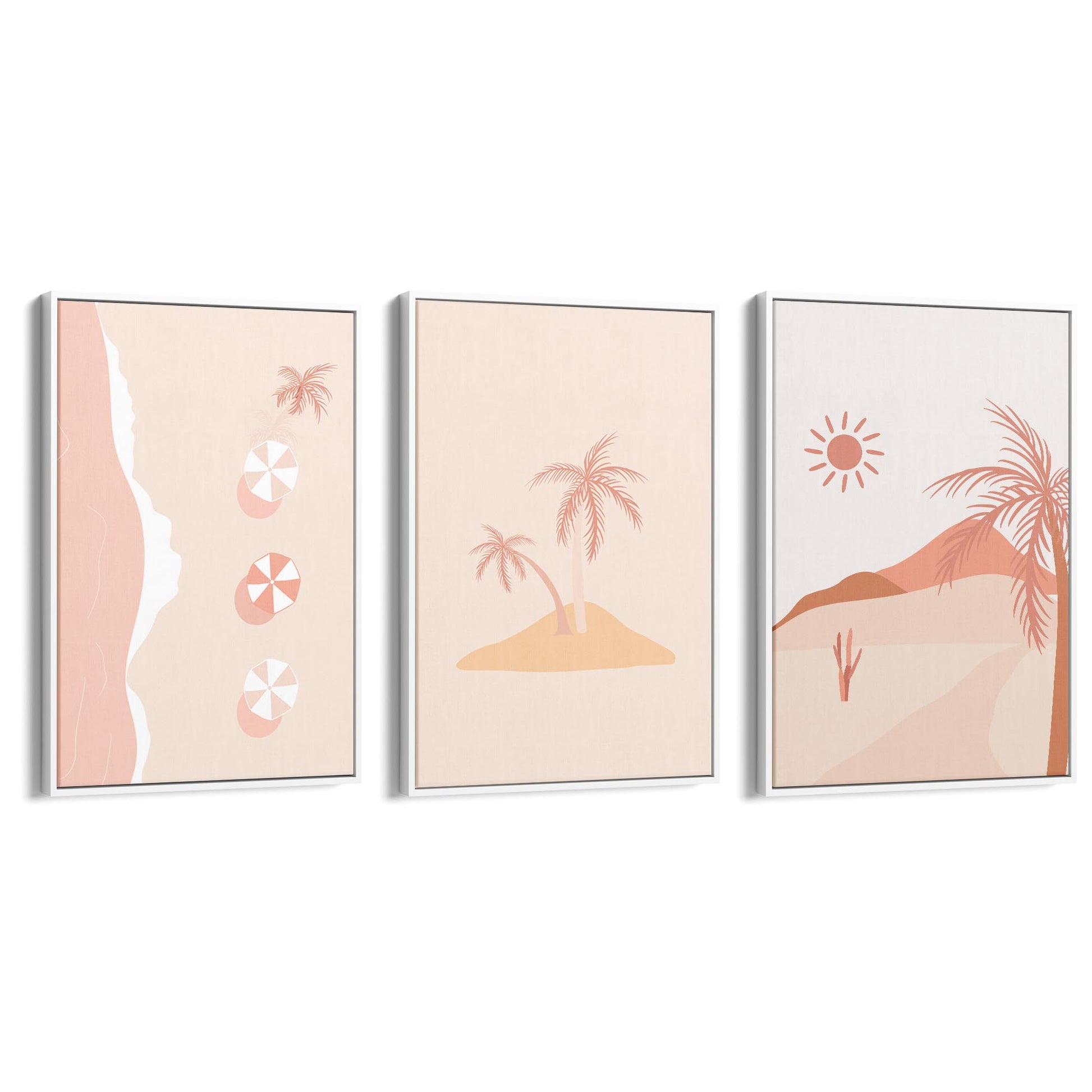 Set of Summer Coastal Pink & Pastel Wall Art - The Affordable Art Company