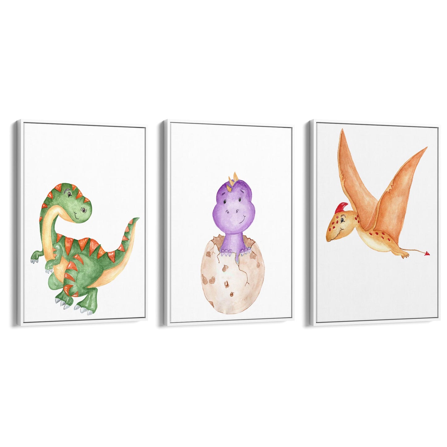 Set of Cartoon Dinosaur Nursery Bedroom Wall Art #1 - The Affordable Art Company