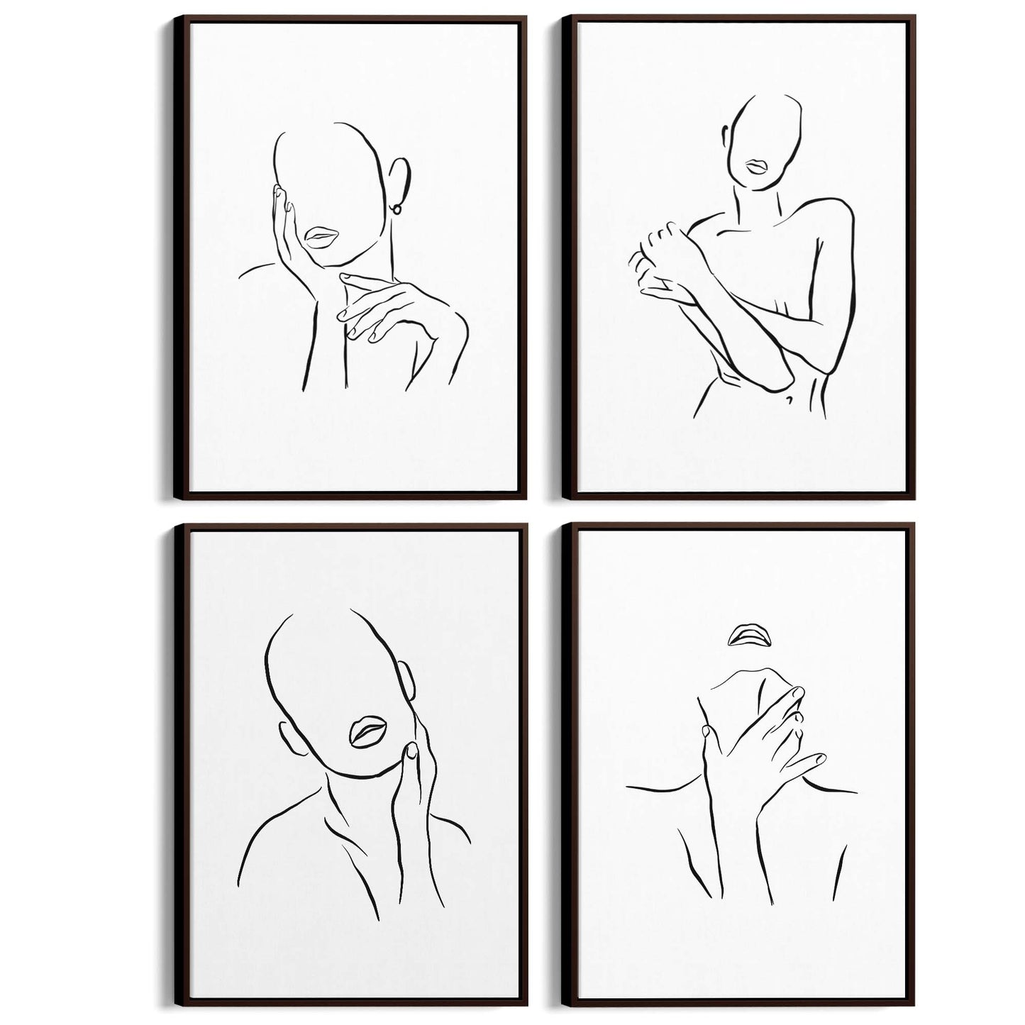 Set of 4 Nude Female Body Shape Line Bedroom Minimal Wall Art - The Affordable Art Company