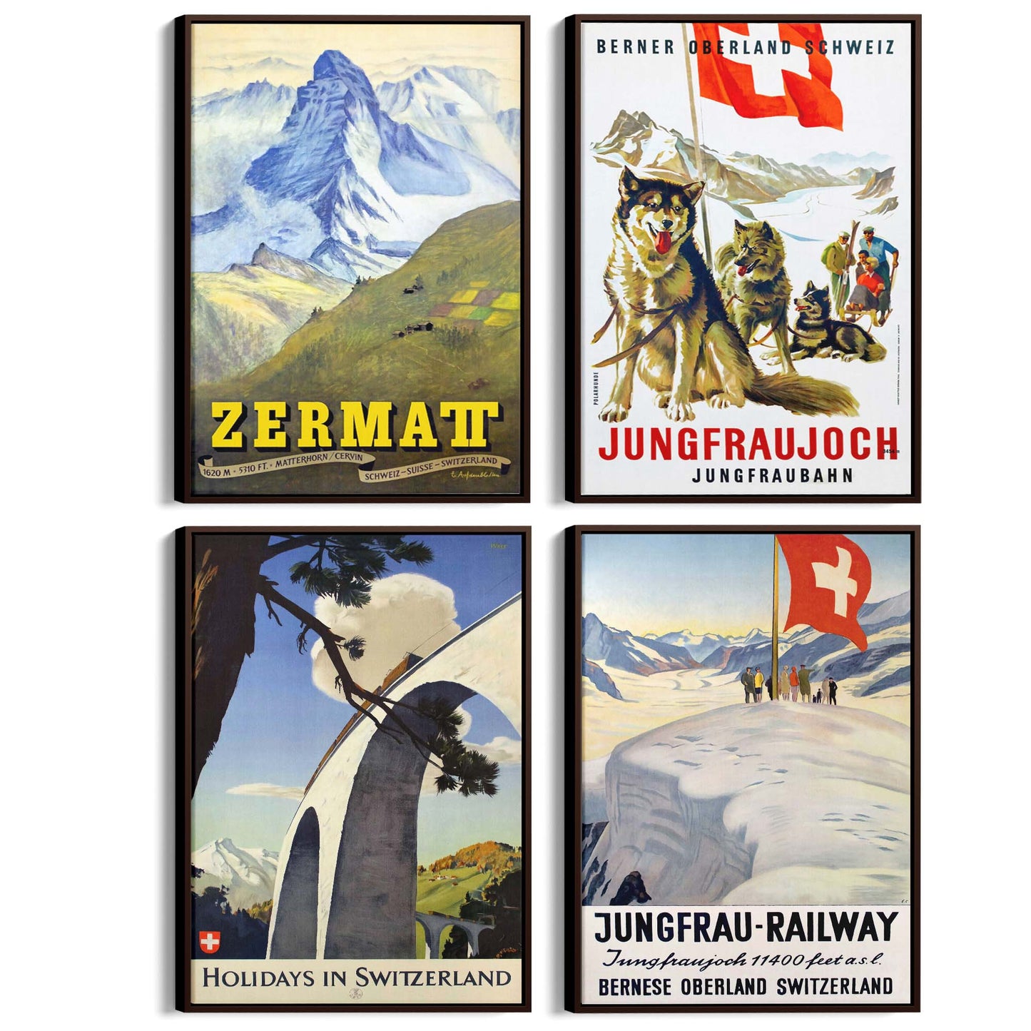 Set of 4 Vintage Switzerland Travel Advertisements Wall Art - The Affordable Art Company