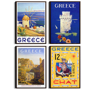 Set of 4 Vintage Greek Travel Advertisements Wall Art - The Affordable Art Company