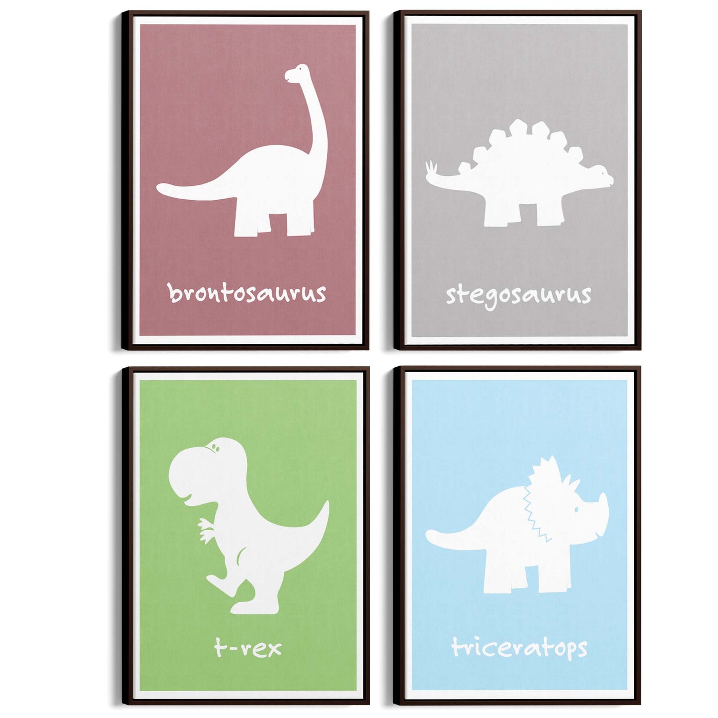 Set of 4 Cute Dinosaur Nursery Designs Wall Art - The Affordable Art Company