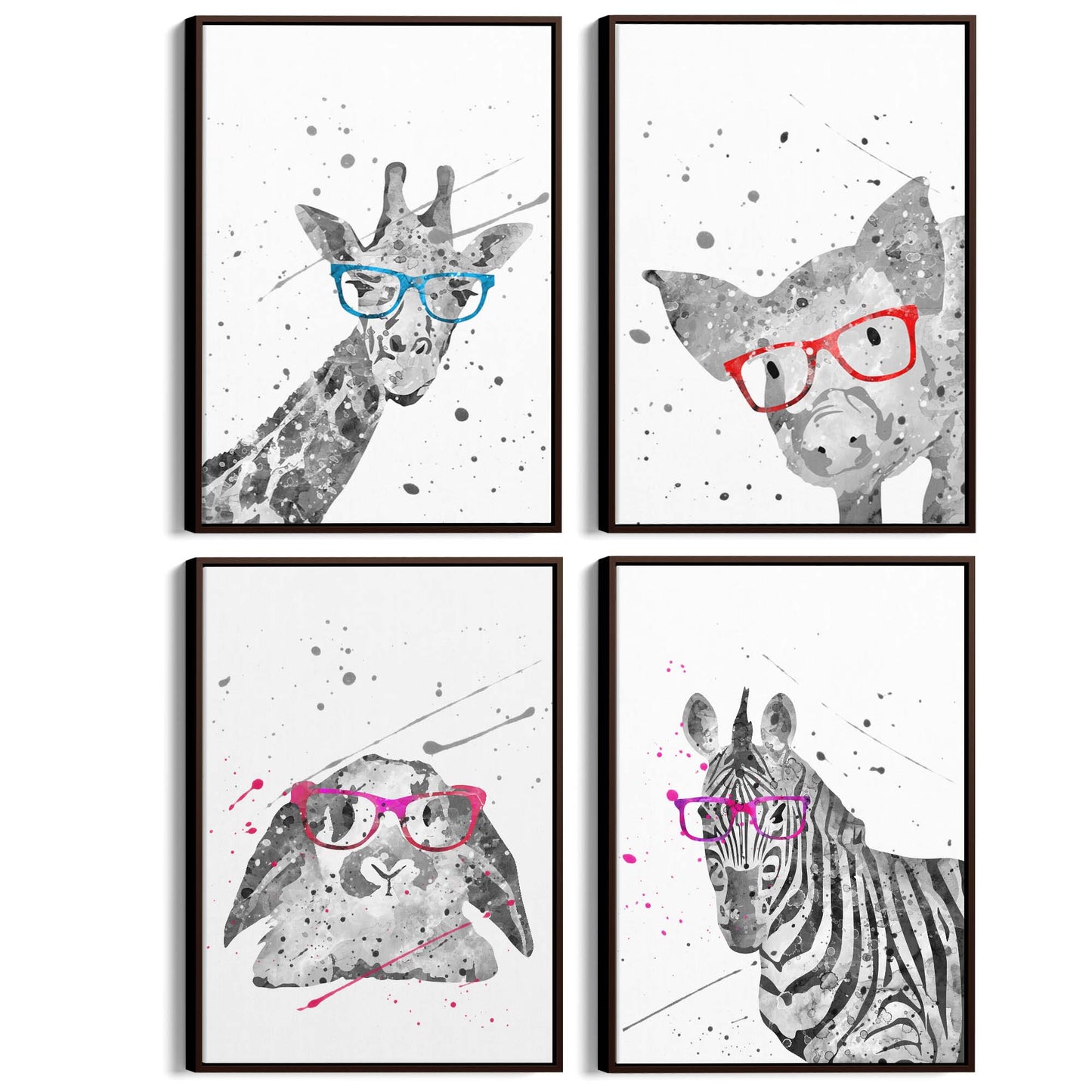 Set of 4 Cute Baby Nursery Clever Animal Paintings Wall Art - The Affordable Art Company