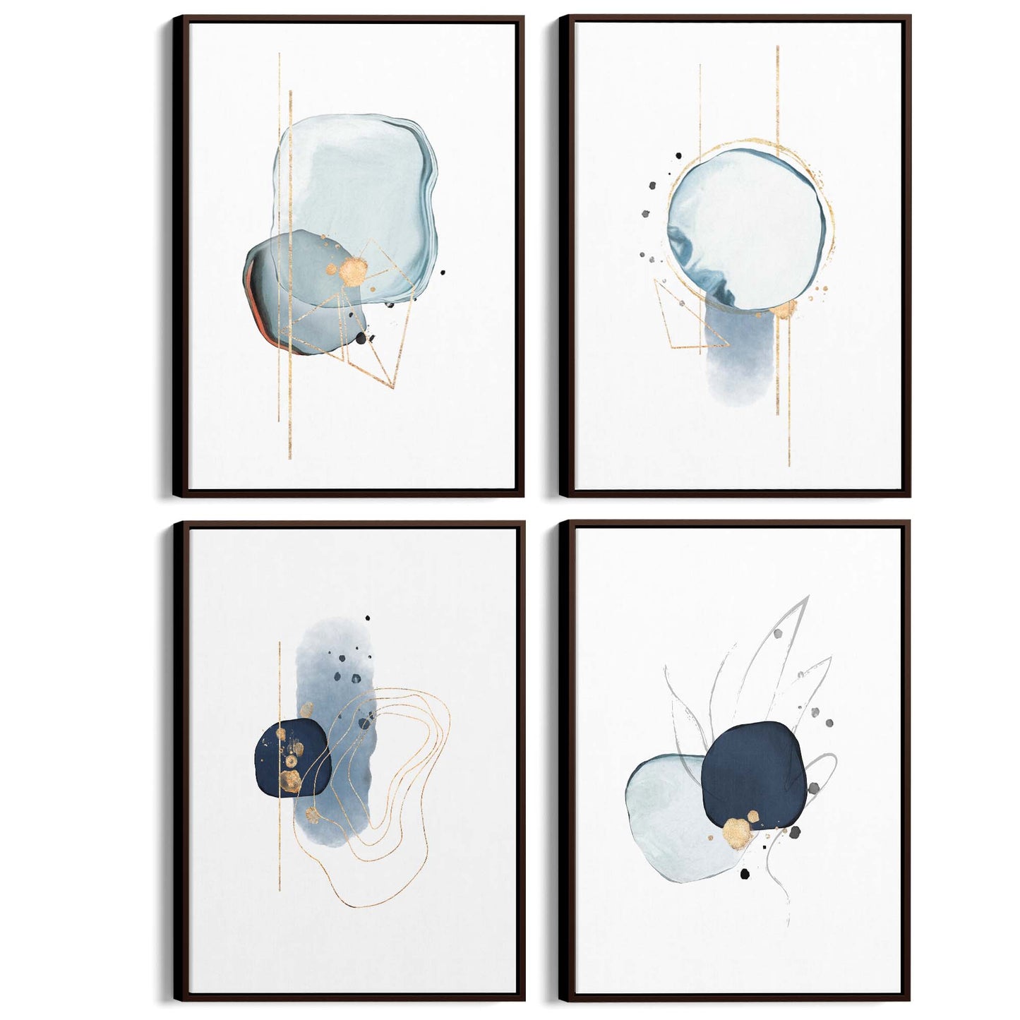 Set of 4 Abstract Blue Minimal Line and Shape Wall Art - The Affordable Art Company