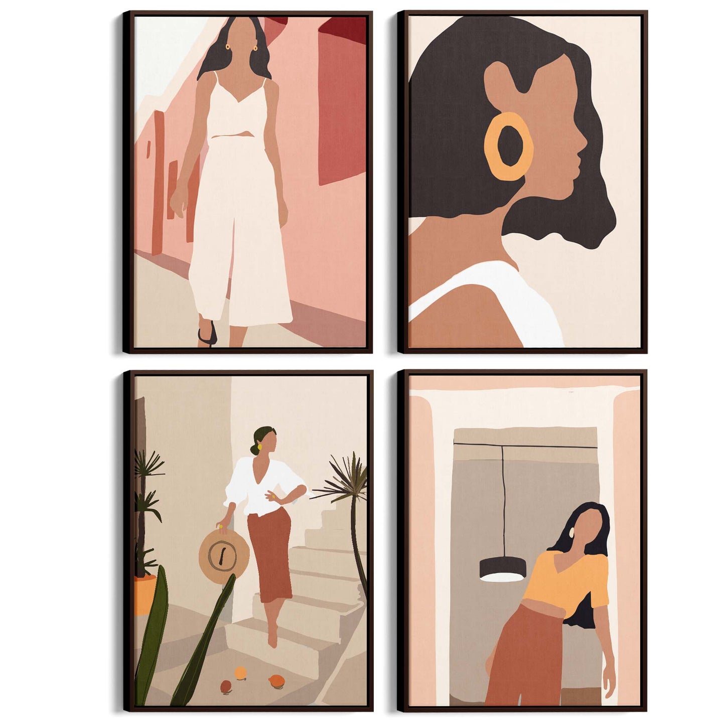 Set of 4 Retro Fashion Girl's Bedroom Minimal Wall Art - The Affordable Art Company