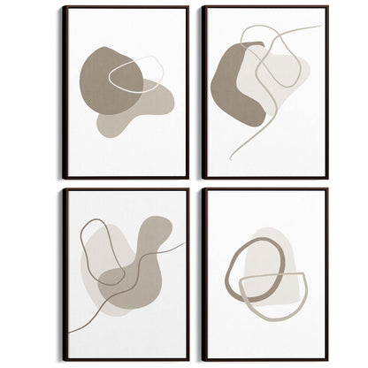 Set of 4 Minimal Abstract Grey Shapes and Lines Wall Art - The Affordable Art Company