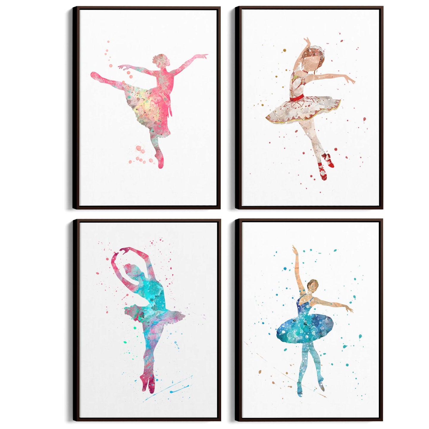 Set of 4 Cute Dancing Ballerina Nursery Paintings Wall Art - The Affordable Art Company