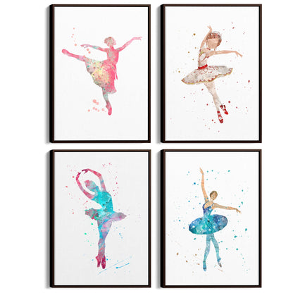 Set of 4 Cute Dancing Ballerina Nursery Paintings Wall Art - The Affordable Art Company