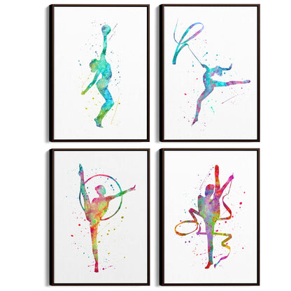 Set of 4 Cute Gymnastics Paintings Children's Bedroom Wall Art - The Affordable Art Company