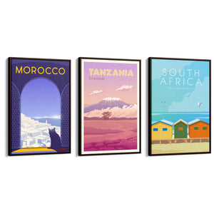 Set of Retro Travel Wall Art (African Travel) - The Affordable Art Company