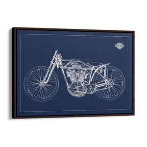 Harley Davidson Motorcycle Patent Blue Wall Art - The Affordable Art Company
