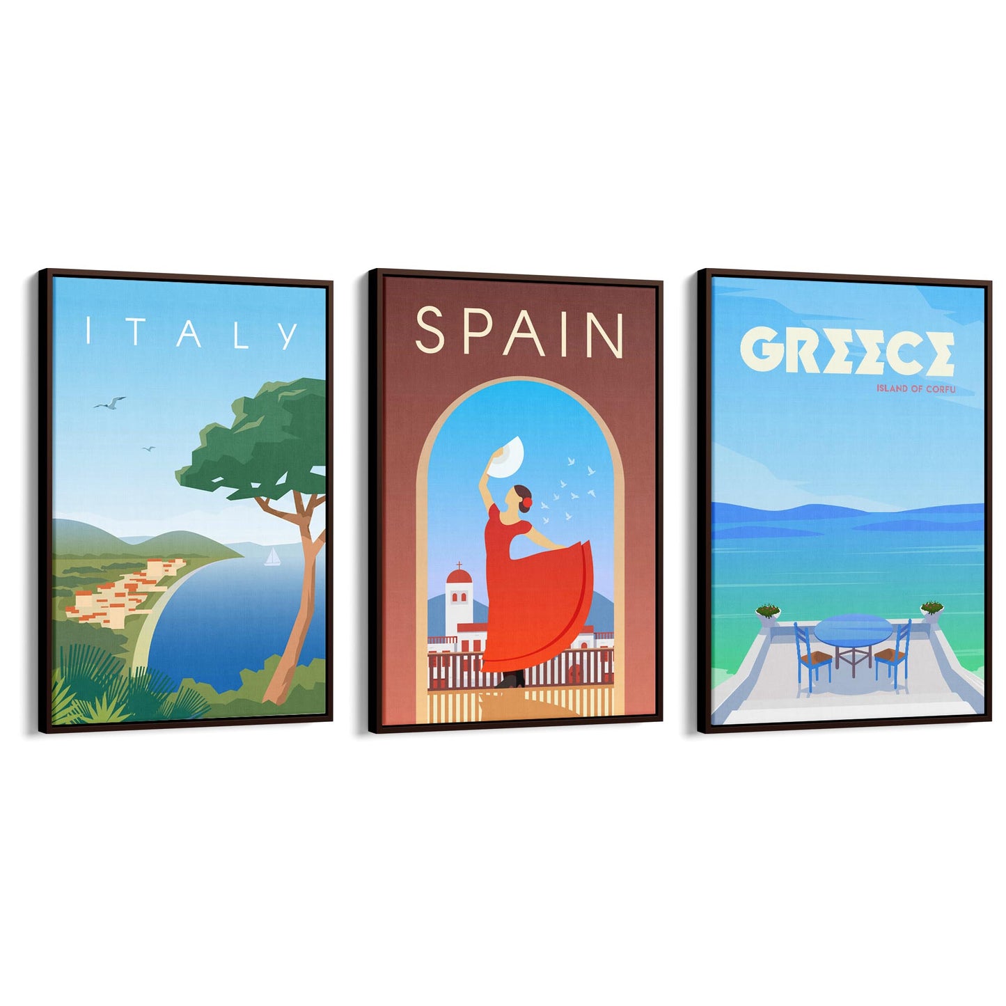 Set of Retro Travel Wall Art (Mediterranean Travel) - The Affordable Art Company