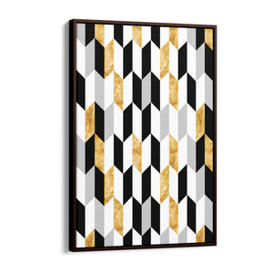 Minimal Geometric Pattern Black, White and Gold Wall Art - The Affordable Art Company