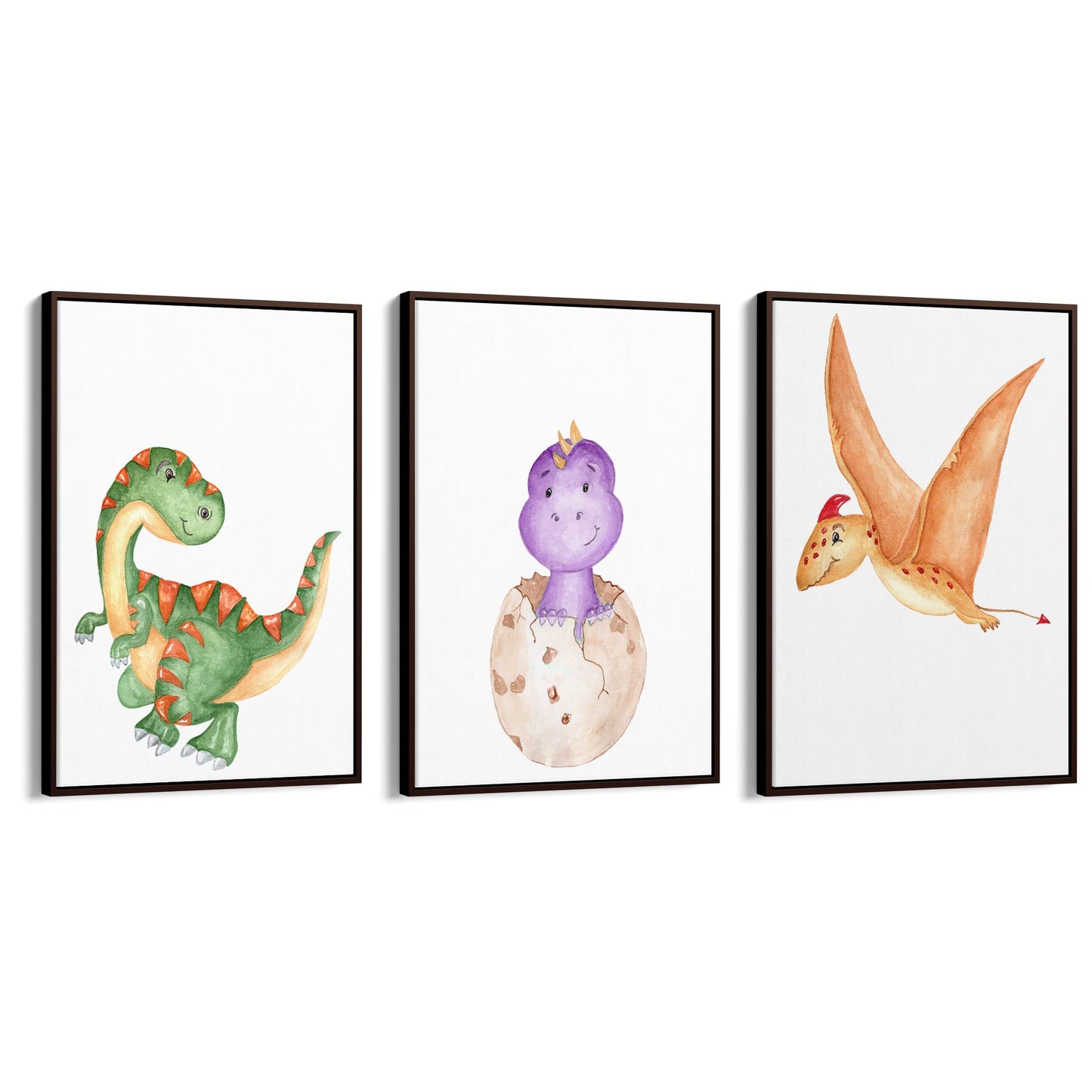 Set of Cartoon Dinosaur Nursery Bedroom Wall Art #1 - The Affordable Art Company