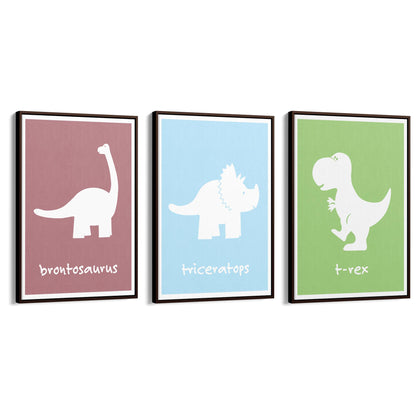 Set of Cartoon Dinosaur Nursery Bedroom Wall Art #2 - The Affordable Art Company