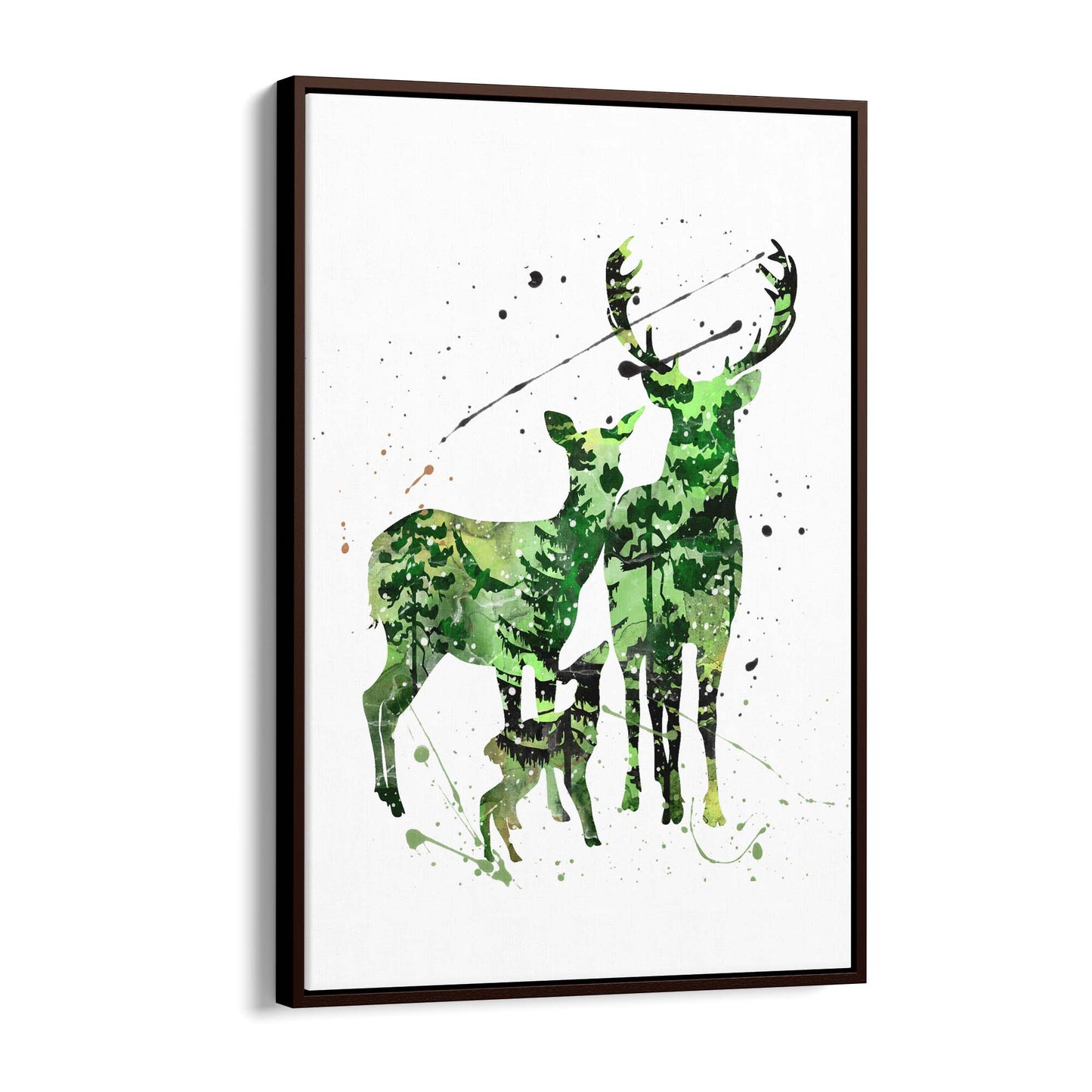 Deer Family Painting Nursery Green Animal Wall Art - The Affordable Art Company