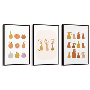 Set of 3 Terracotta Abstract Kitchen Wall Art - The Affordable Art Company