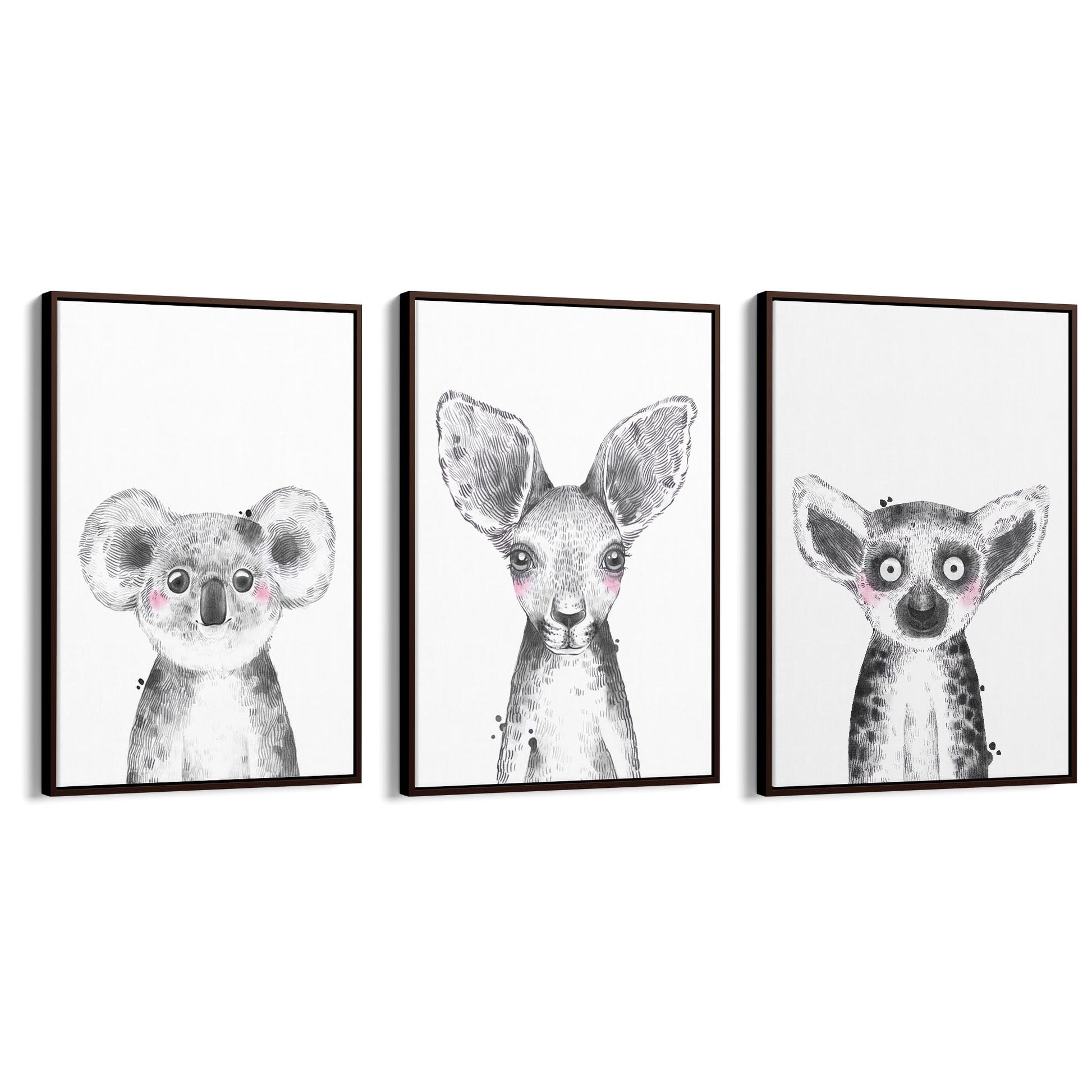 Set of Blushing Australian Animals Nursery Wall Art - The Affordable Art Company