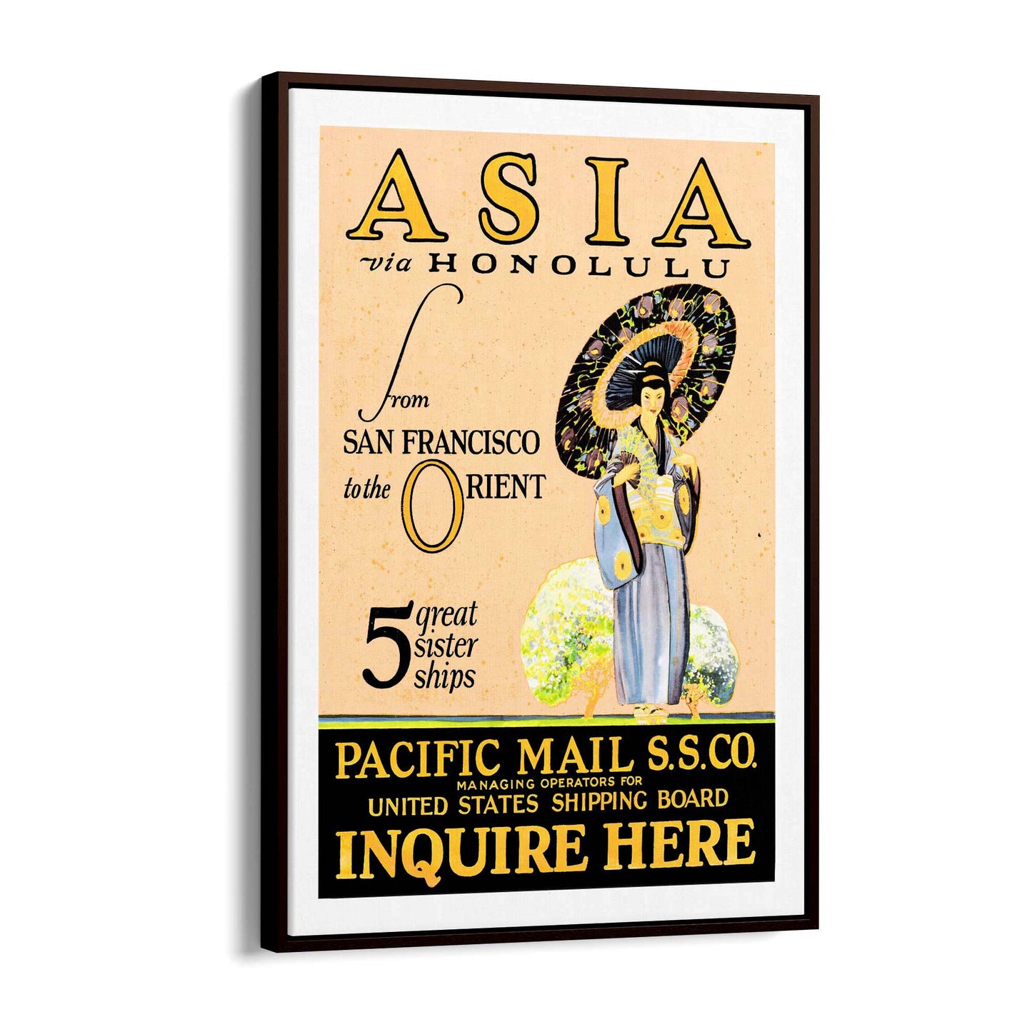 Asia via Honolulu Vintage Travel Advert Wall Art - The Affordable Art Company