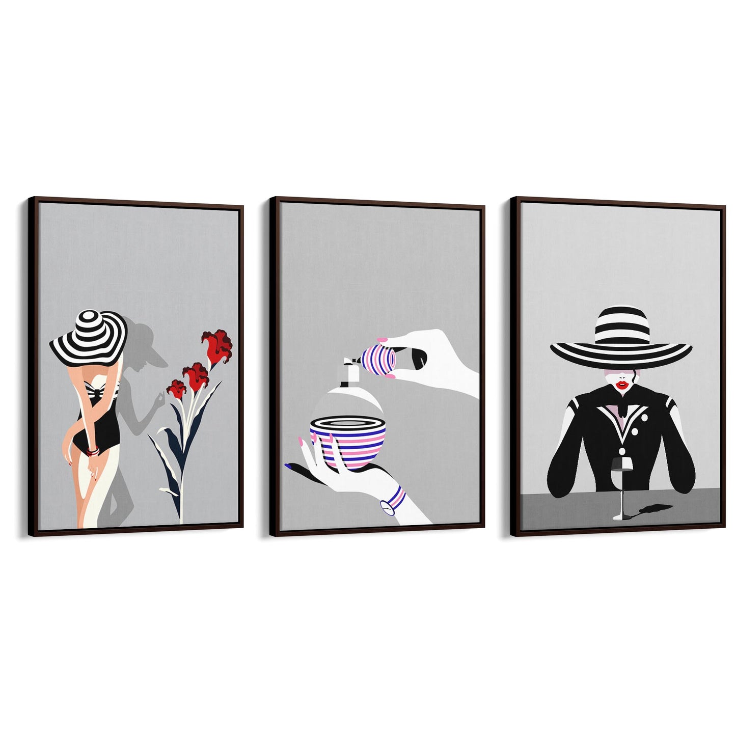 Set of Retro Girl Black and White Fashion Wall Art - The Affordable Art Company