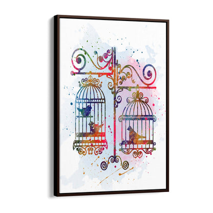 Birds In Cages Cute Decoration Wall Art - The Affordable Art Company