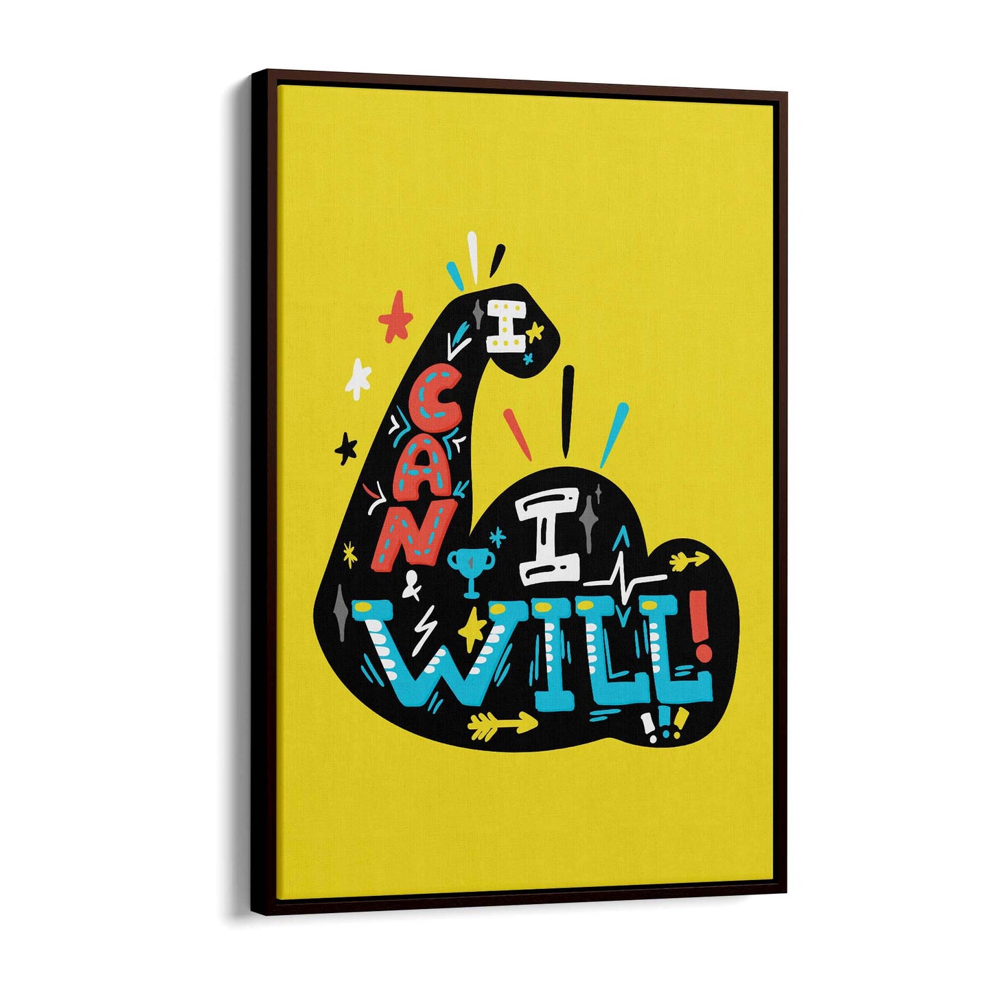 "I Can I Will" Yellow Fitness Gym Quote Wall Art - The Affordable Art Company