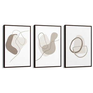 Set of Minimal Grey Line Shape Abstract Wall Art #2 - The Affordable Art Company