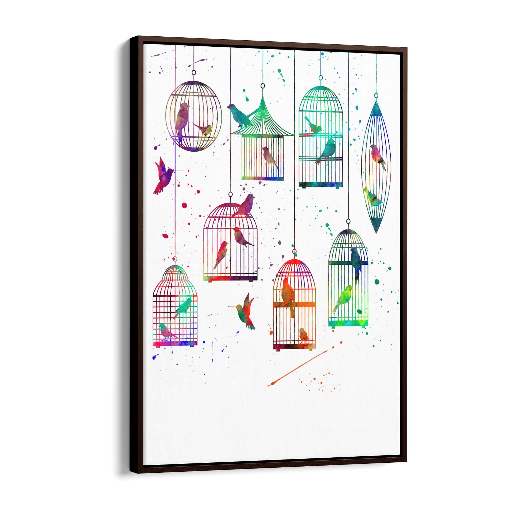 Watercolour Birds in Cages Cute Animal Wall Art - The Affordable Art Company