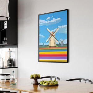 Retro Windmill, Netherlands Vintage Travel Wall Art - The Affordable Art Company