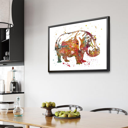 Watercolour Hippo Painting Animal Nursery Wall Art - The Affordable Art Company