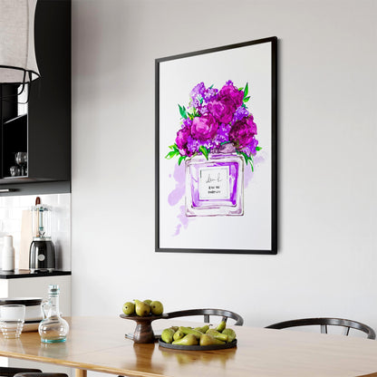 Purple Floral Perfume Bottle Fashion Wall Art - The Affordable Art Company