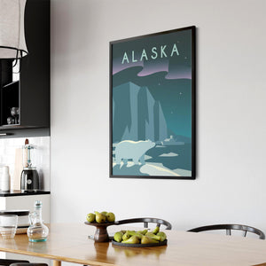 Retro Alaska USA World Travel Vintage Wall Art - The Affordable Art Company
