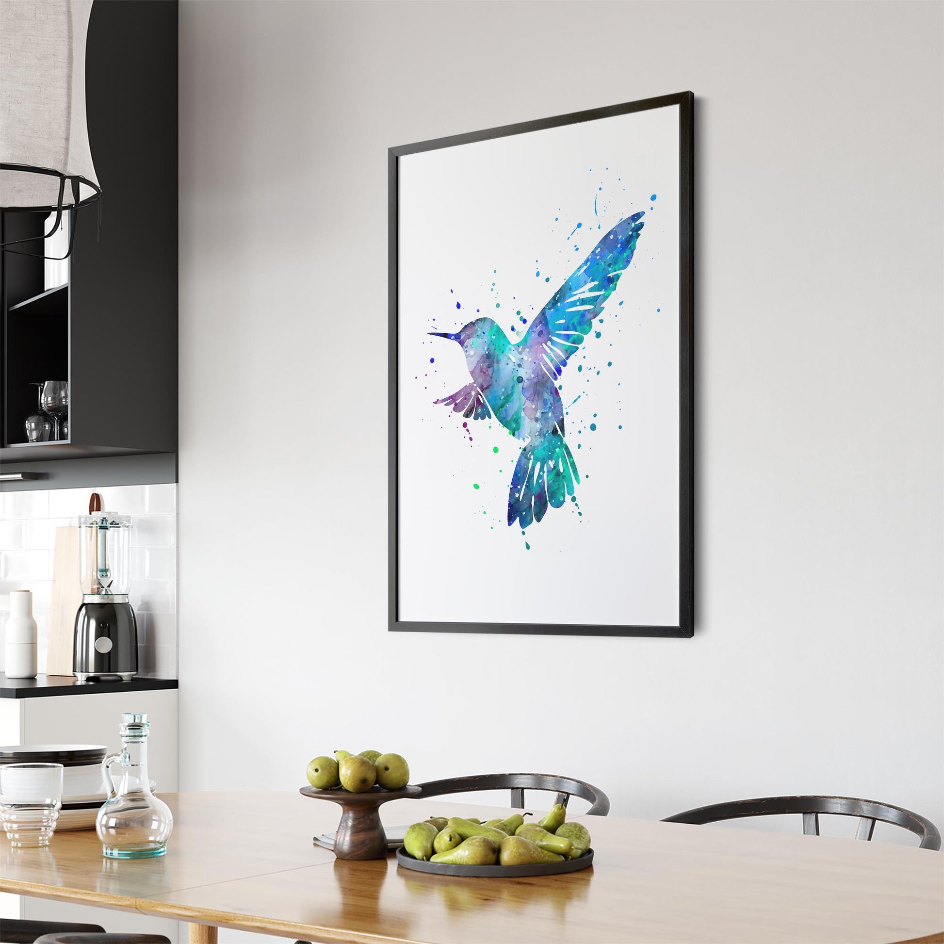 Abstract Blue Humming Bird Cute Artwork Wall Art - The Affordable Art Company