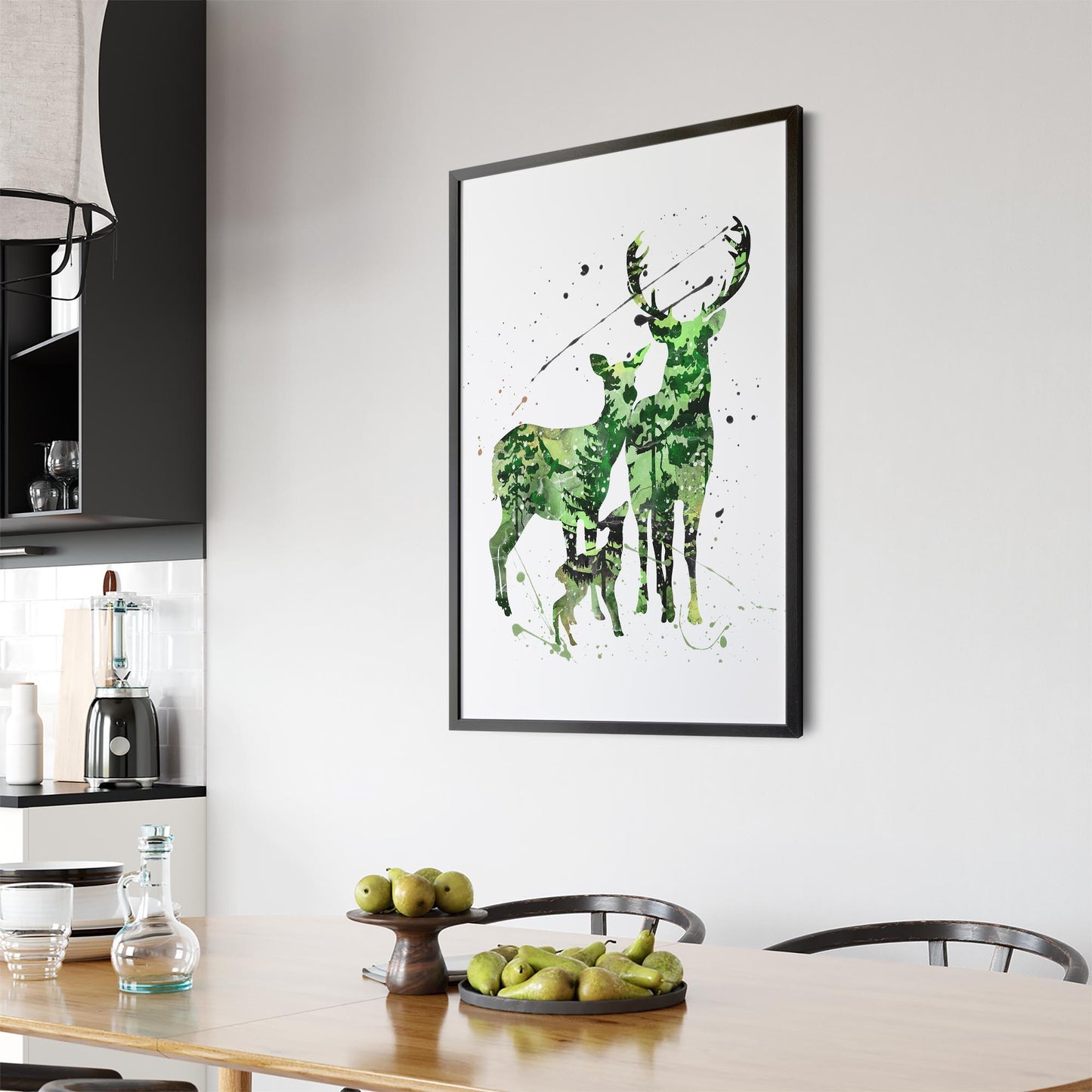 Deer Family Painting Nursery Green Animal Wall Art - The Affordable Art Company