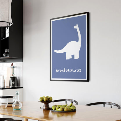 Brontosaurus Blue Dinosaur Nursery Boys Bedroom Art - The Affordable Art Company